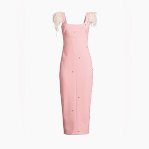 Likely Cameron Ostrich Feather-Trimmed Midi-Dress in rose shadow